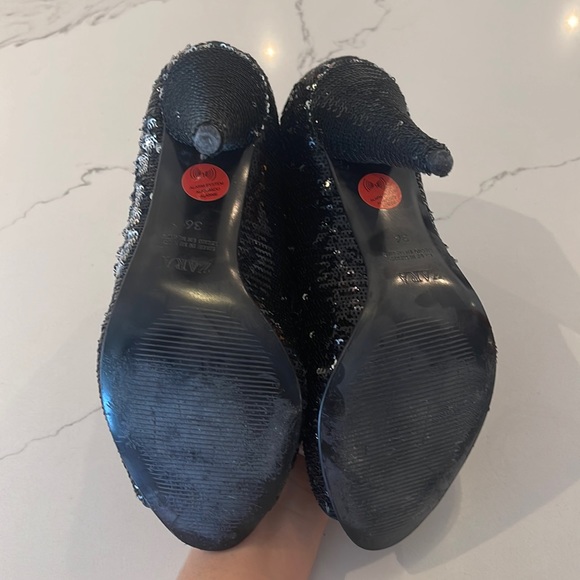 Zara women size 36 black and silver sequin heels open toe shoes fashion fancy - Picture 5 of 9